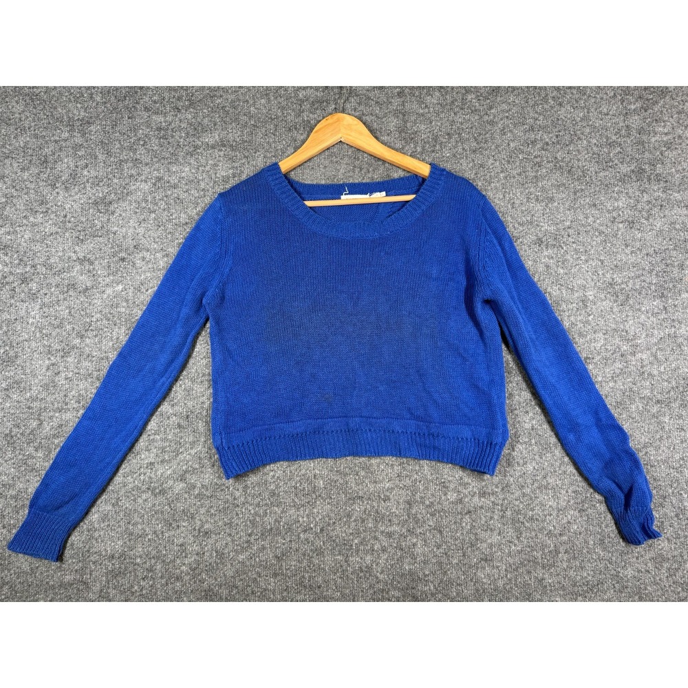 Blu Pepper Women Medium Cobalt Blue Cropped Pullover Sweater B4343 Open Back
